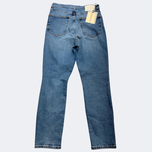 GRLFRND Jean 29 Blue Distressed Super Hi Rise Button Fly Slim Crop Stretch Piper - Picture 3 of 10